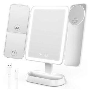 NIB Franco Vanity Tri-Fold LED Makeup Mirror with Magnification